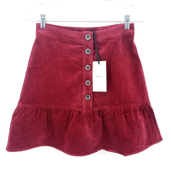 Numph Dresses & Skirts - NUMPH Ruffle Corduroy Red Fired Berries Skirt